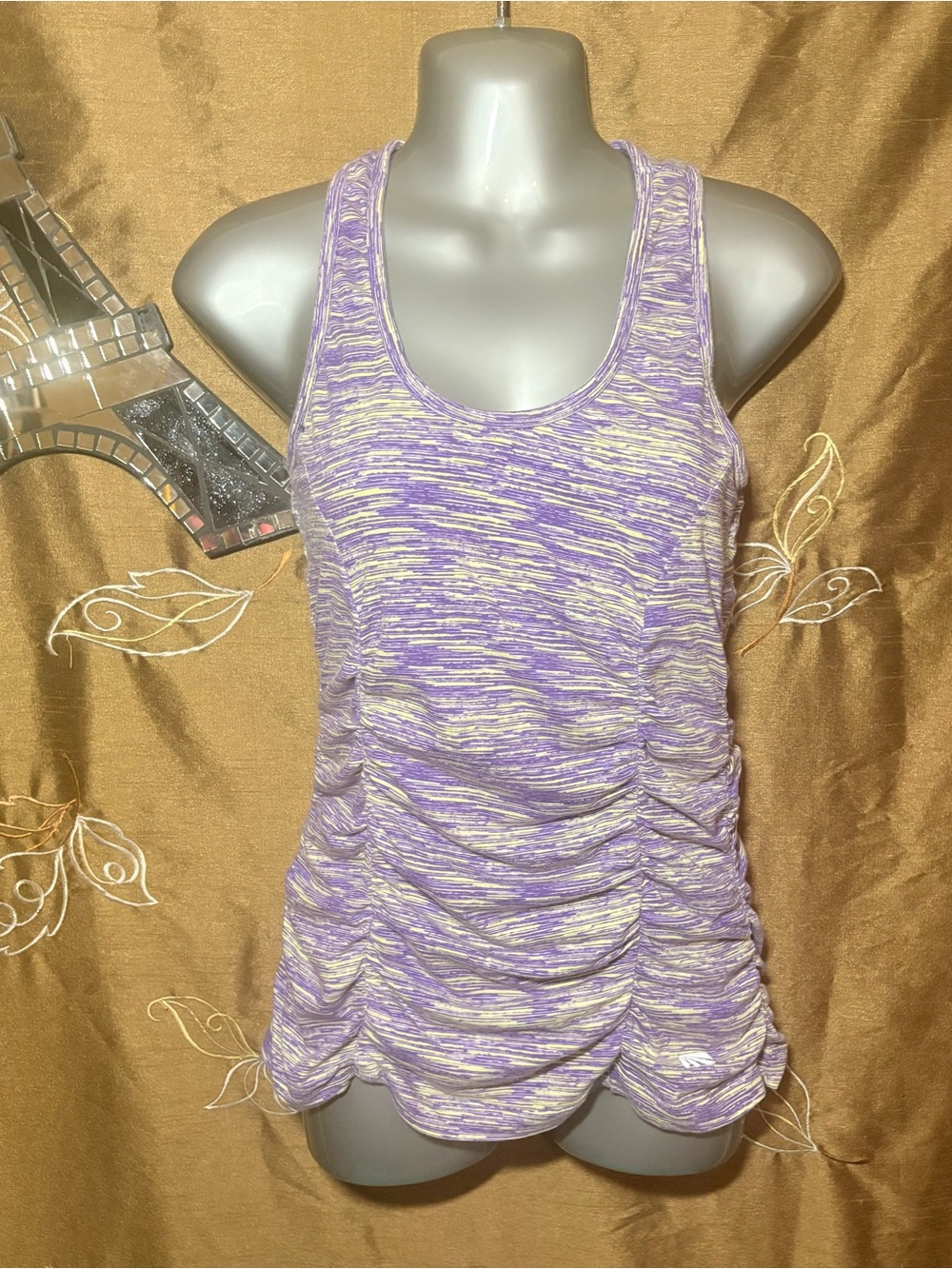 Marika Magic Lavender and Cream Space-Dye Ruched Tank